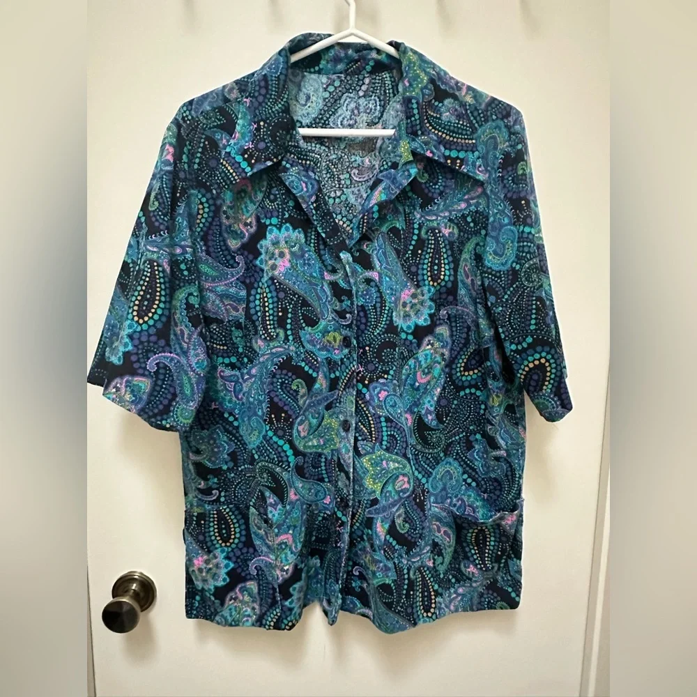 Vintage Paisley Goodness Button Down Shirt With Pockets Ptp 24–25” - Picture 3 of 12